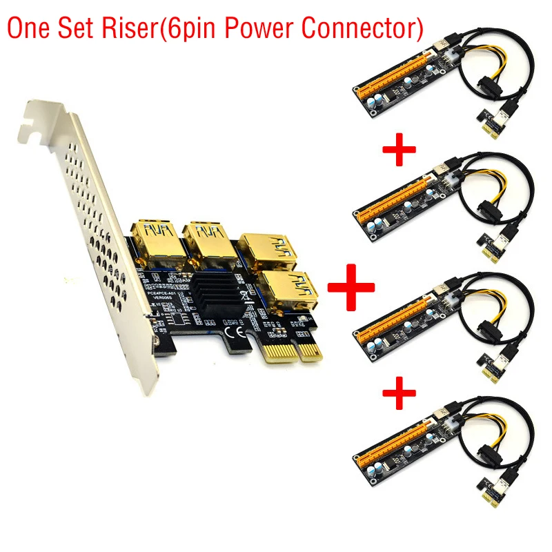 Riser USB 3,0 PCI-E Express 1x to 16x Riser Card Adapter PCIE 1 to 4 Slot PCIe port Multiplier Card for BTC Bitcoin Miner