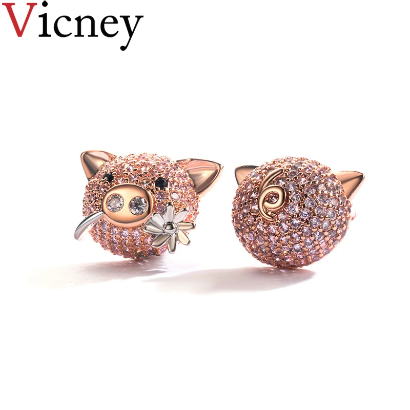 

Vicney 2019 New fashion sweet little pig earrings personality cute AAA Zircon stud earrings jewelry boucle d'oreille femme 2019