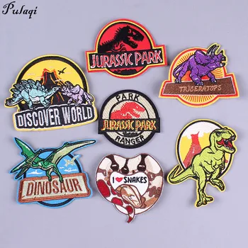 

Pulaqi Jurassic Park Iron On Embroidered Patches For Clothing Ironing Applications Patches Dinosaur Badge Stripes On Clothes DIY