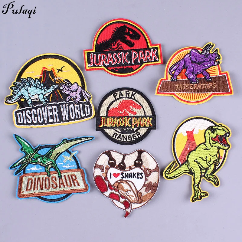 

Pulaqi Jurassic World Patches Diy Clothing Embroidered Ironing Applications Patch Dinosaur Badge Stripes On Clothes Patch H