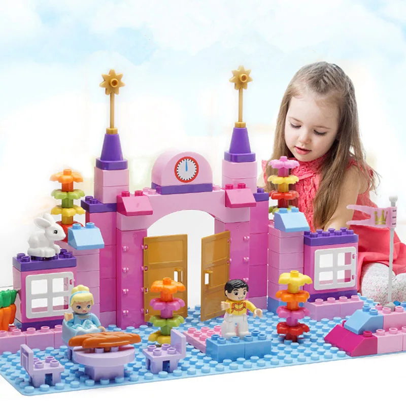 

Pink Princess CastleBig Particle Building Blocks Castle Educational Toy For Children Compatible duplo slide