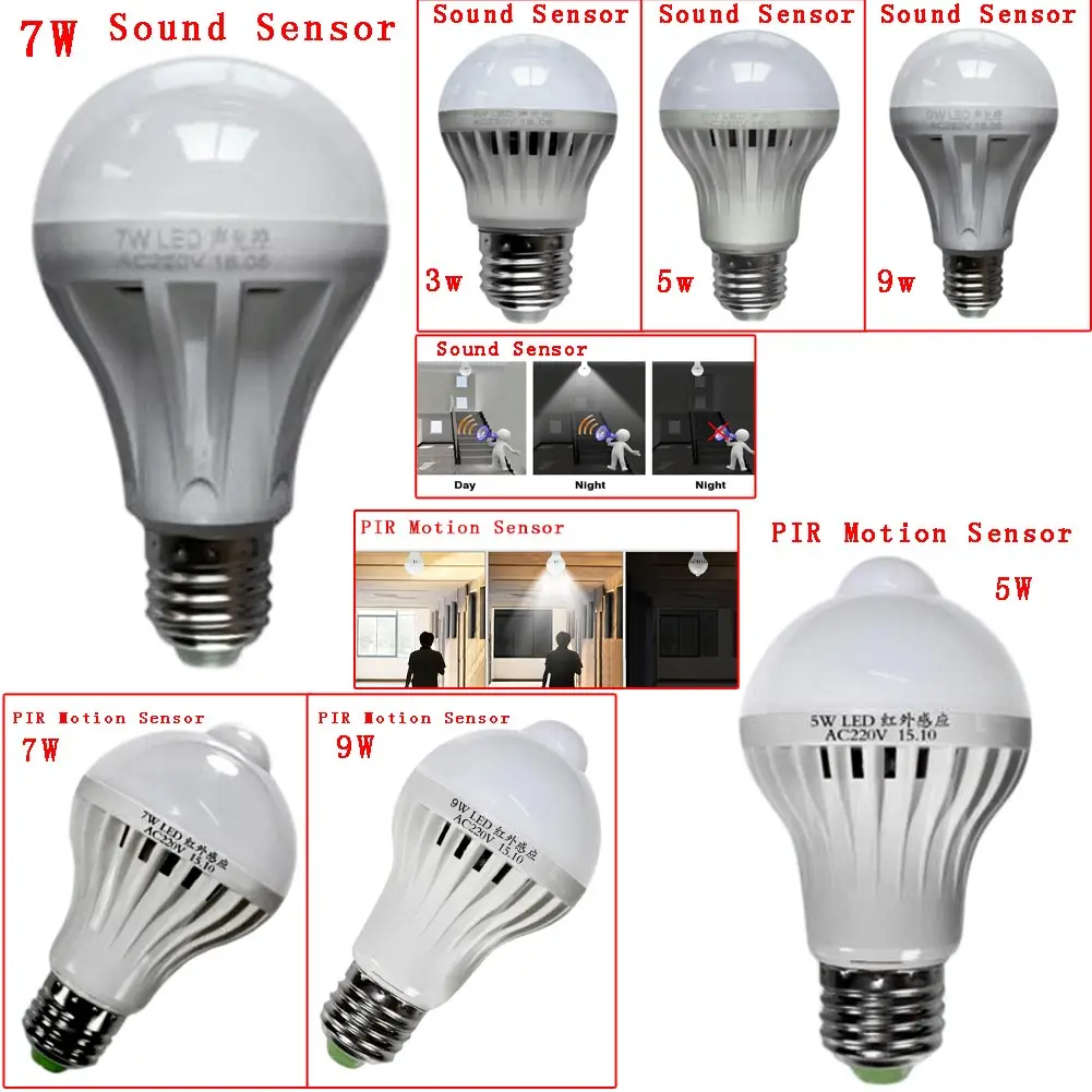 

Intelligent Sound PIR Motion Sensor LED Ball Lights SMD5730 E27 LED 220V 3W 5W 7W 9W Globe Bulbs Corridor Lamp Light Sensor