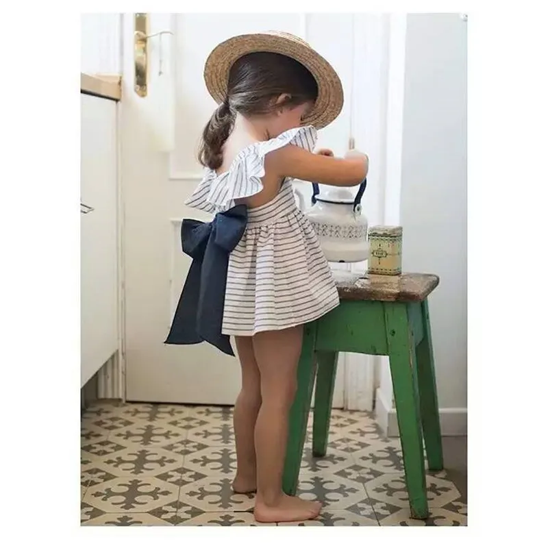 

2016 Baby Girl Dress Princess Dress Party Wedding Outwear Clothes Girl Bow Clothing Ball Gown Striped Dress Set INS Clothes
