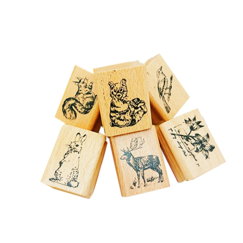 

1pcs/lot cute animal series wooden rubber stamp DIY handmade diary album stamps notepad gifts for kids