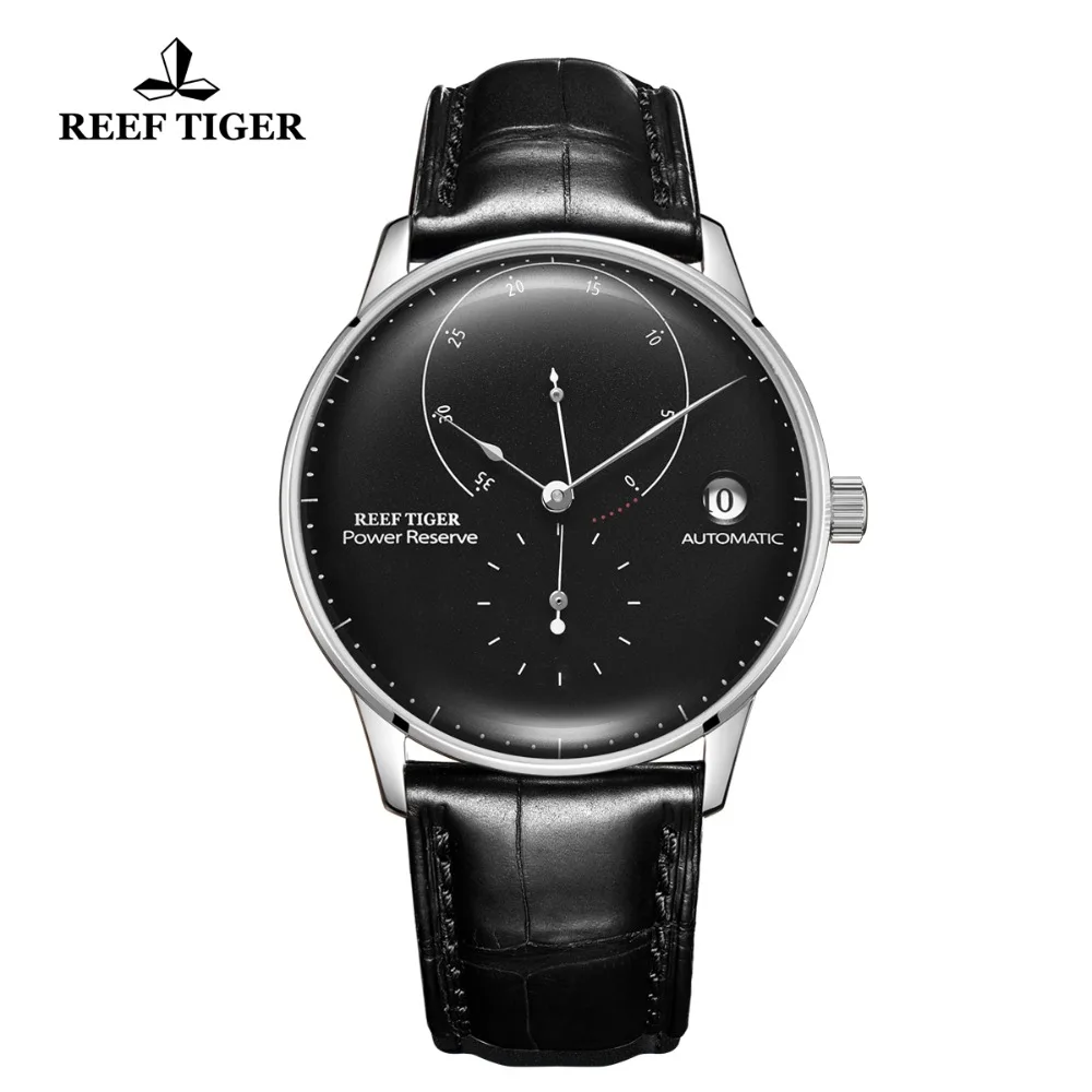  Reef Tiger/RT Business Casual Watches Mens Stainless Steel Automatic Watch Genuine Leather Strap Wa
