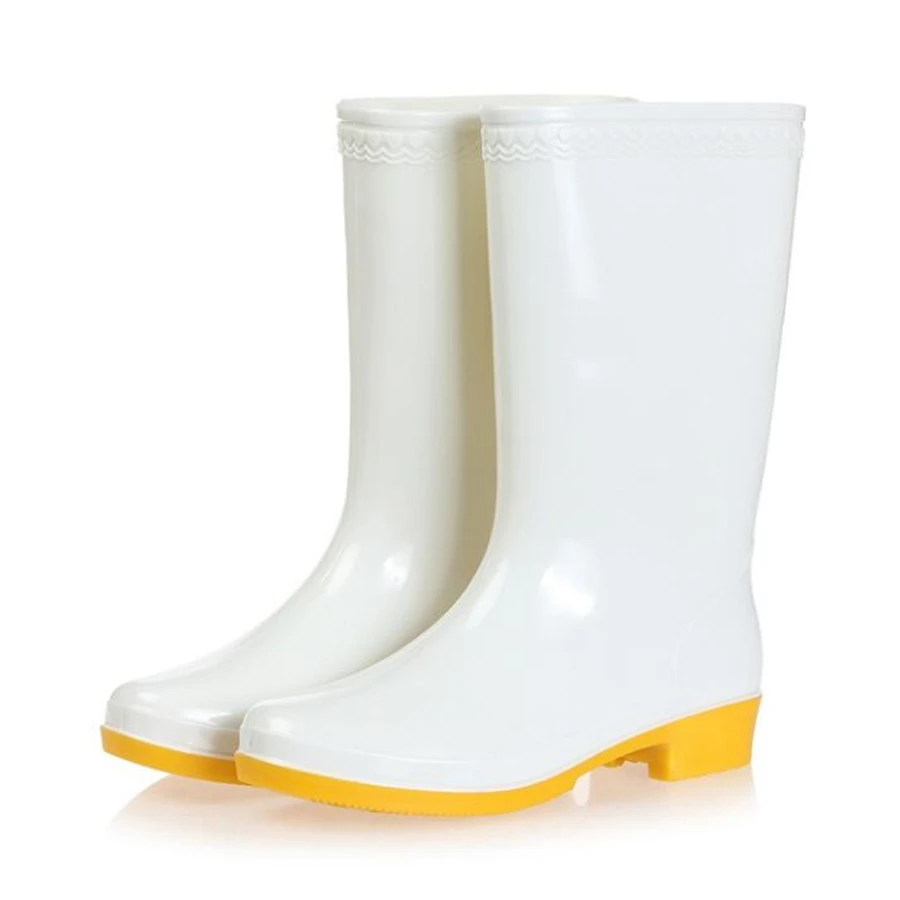 High Quality Women Shoes White Rain Boots Long Slipon Waterproof Best