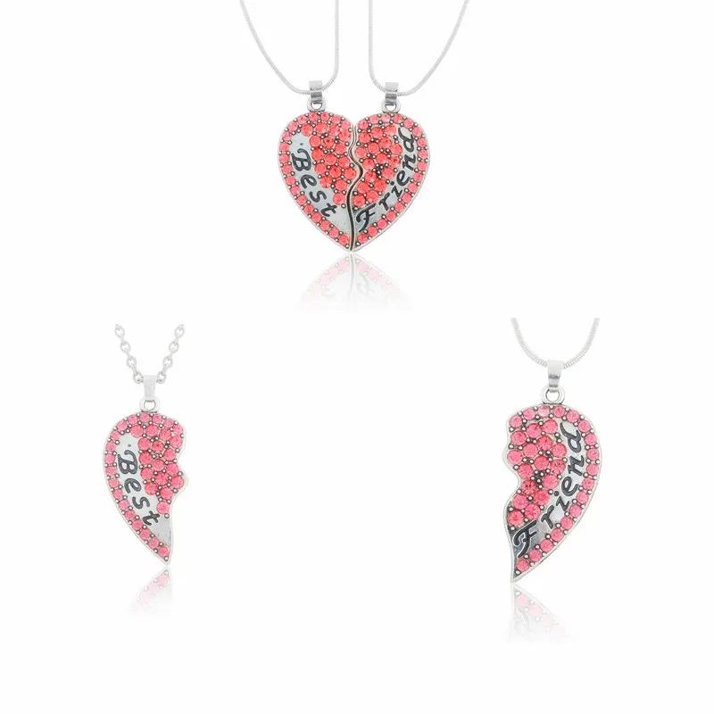 

Teamer Popular Gift Best Friend Forever Friendship 2Piece Pink Crystal Break Heart Pendant Necklace For Friend GiftS
