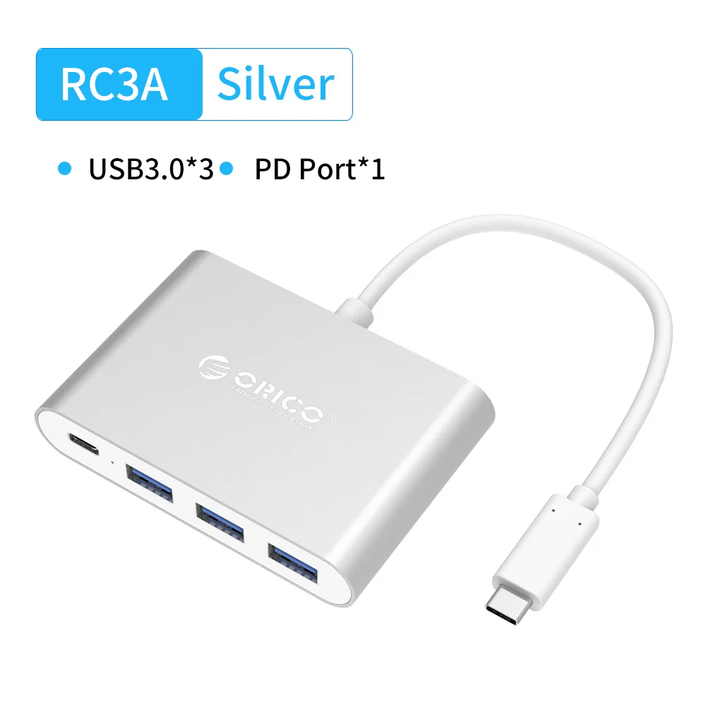 ORICO Type-C HUB USB C to Multi USB3.0 HDMI/VGA/RJ45/SD TF Card Reader Splitter PD Charger Adapter Docking For Laptop Macbook - Цвет: RC3A Silver