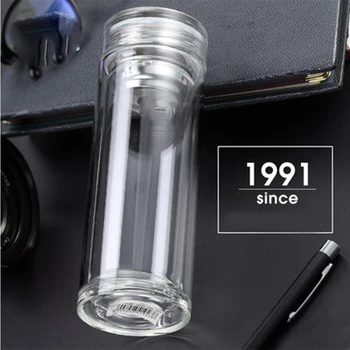 

Office Double Wall Portable Glass Water Bottle Cup Tea Heat Resistant Glass Goblet Trinkglas Pot Bicchiere Drinking Cups 70M1021