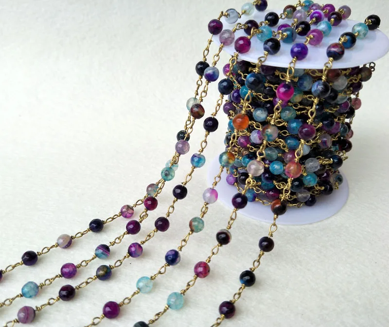Handcrafted Gold Color Wire Wrapped Chains jewelry Finding,Natural Agat