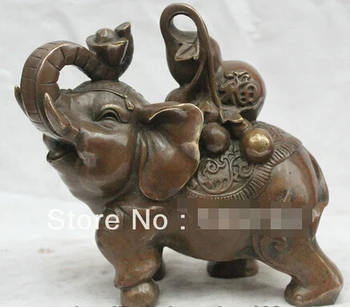 

WBY+++ free shipping 11" Lucky Chinese Fengshui Purple Bronze Fu elephant cucurbit Gourd Statue