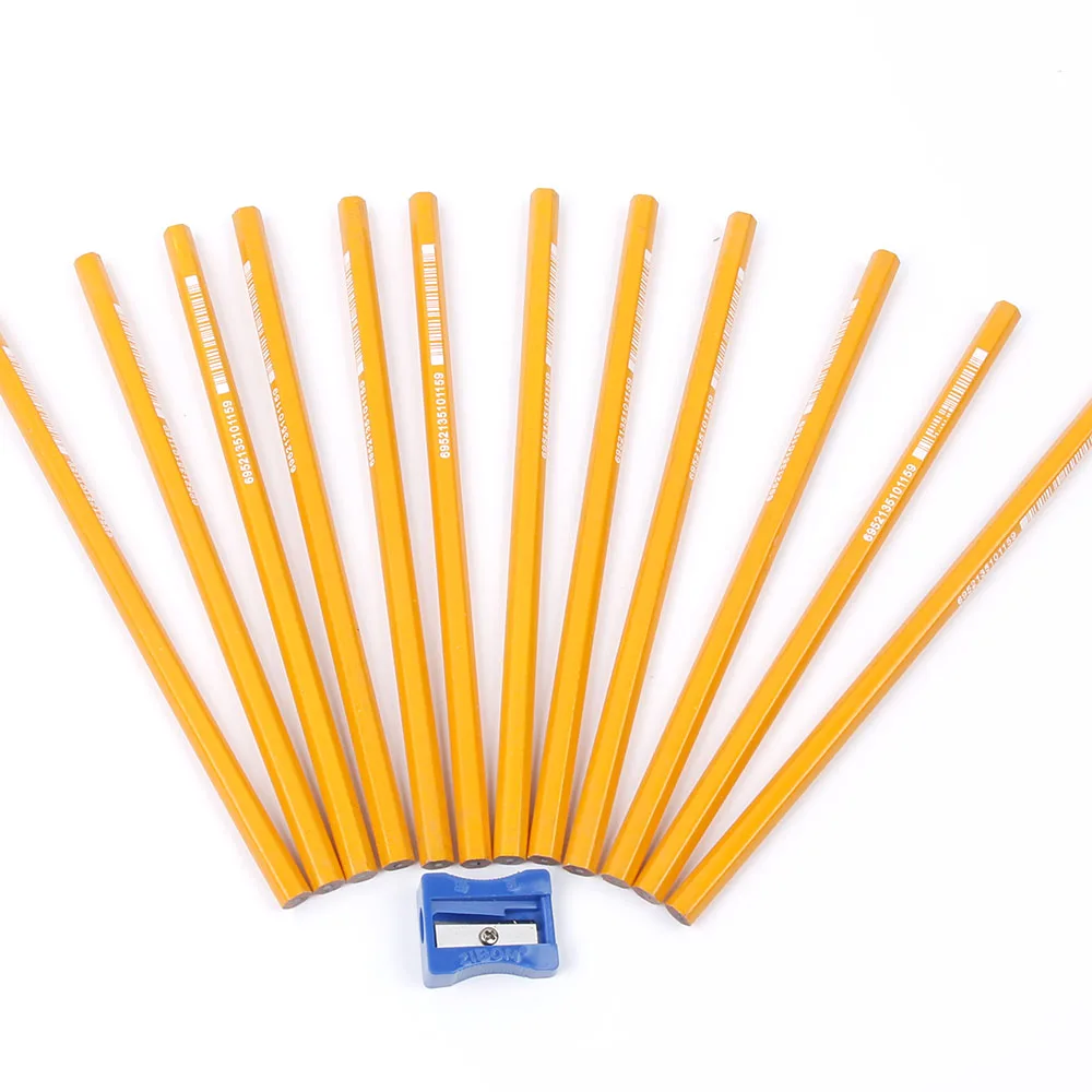 

12pcs simple style standard pencil yelllow pencil Mahogany HB pencil hexagonal rod with rubber office&school pencil +Sharpener