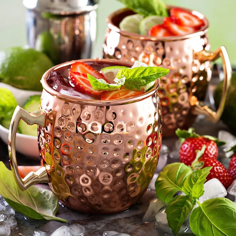 18OZ Stainless Steel Moscow Mule Mug Modern Cocktail Glasses Beer Mugs Drum Copper Plated Coffee Cups Drinkware Bar Supplies (9)
