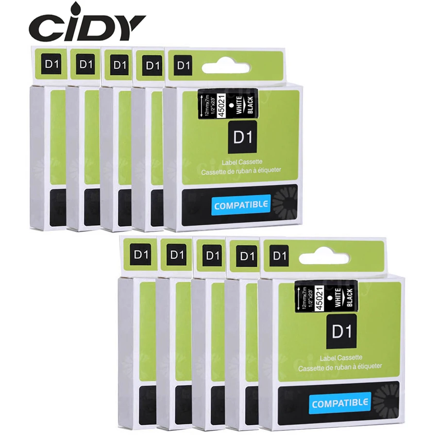 CIDY Dymo D1 45021 совместимый с DYMO лейбл лент 12 мм белый на черной этикетке мейкер
