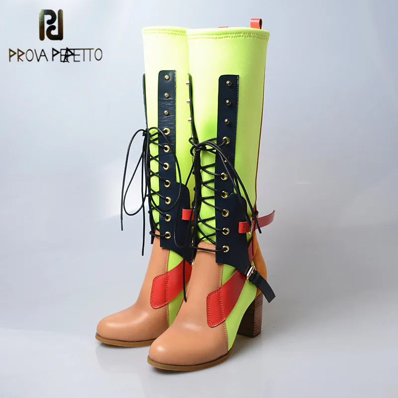 

Prova Perfetto 2018 Most Fashionable Elastic Sock Long Boots Women Knee High Slim Slender High Heels Long Botas Leather Boots
