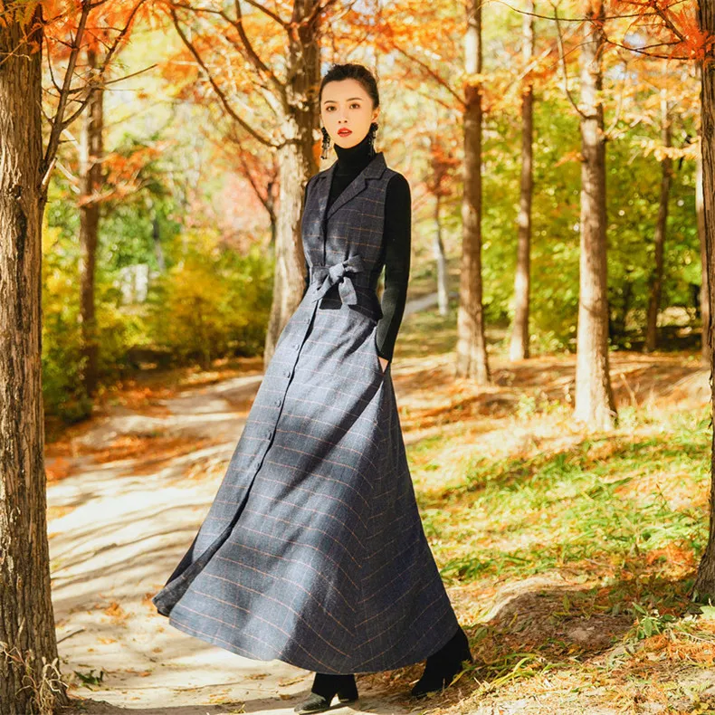 

New High Quality Explosions Leisure Vintage color matching Dresses Women plaid Spring Casual Dress