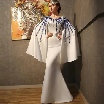 

Elegant Muslim Evening Dresses Fancy Mermaid V-neck Beaded Islamic Dubai Saudi Arabic Long Evening Gown Prom Dresses