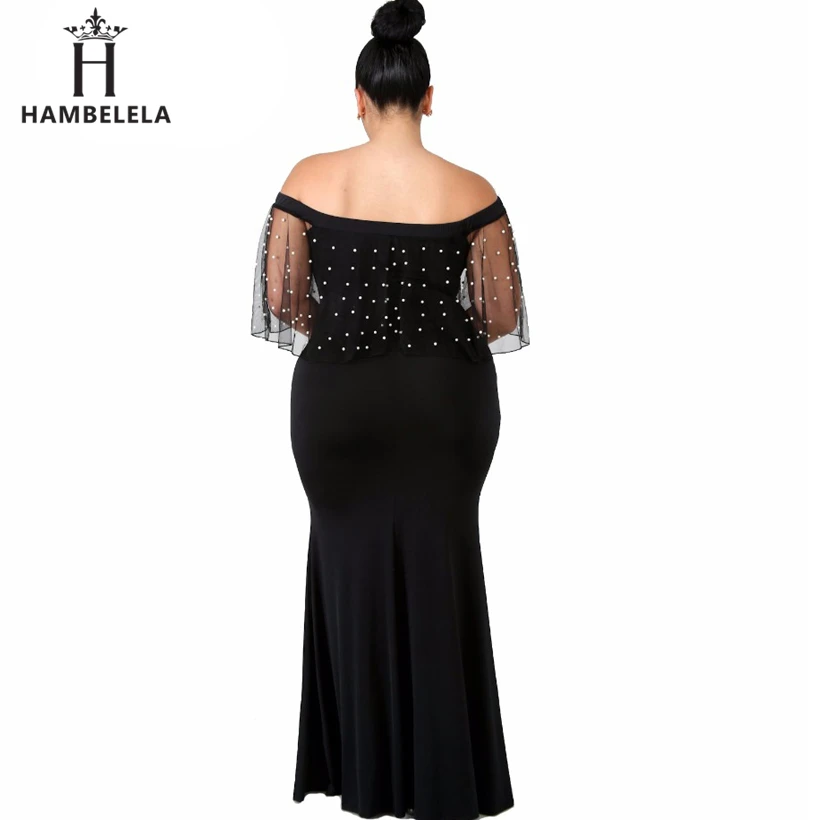 HAMBELELA Women Off Shoulder Maxi Dress Elegant Beaded Mesh Sleeve Bodycon Long Dresses Sexy Mermaid Gown Party Vestido De Festa (1)