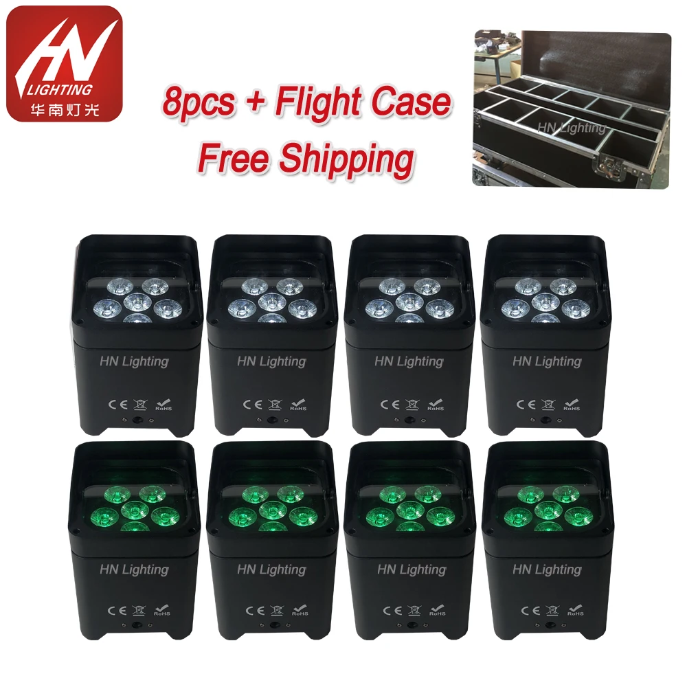 

8pcs IRC Remote Control Wifi APP Smart LED Uplight 6*18W 6in1 RGBAW UV Battery Wireless Stage LED Par Light With Flight Case