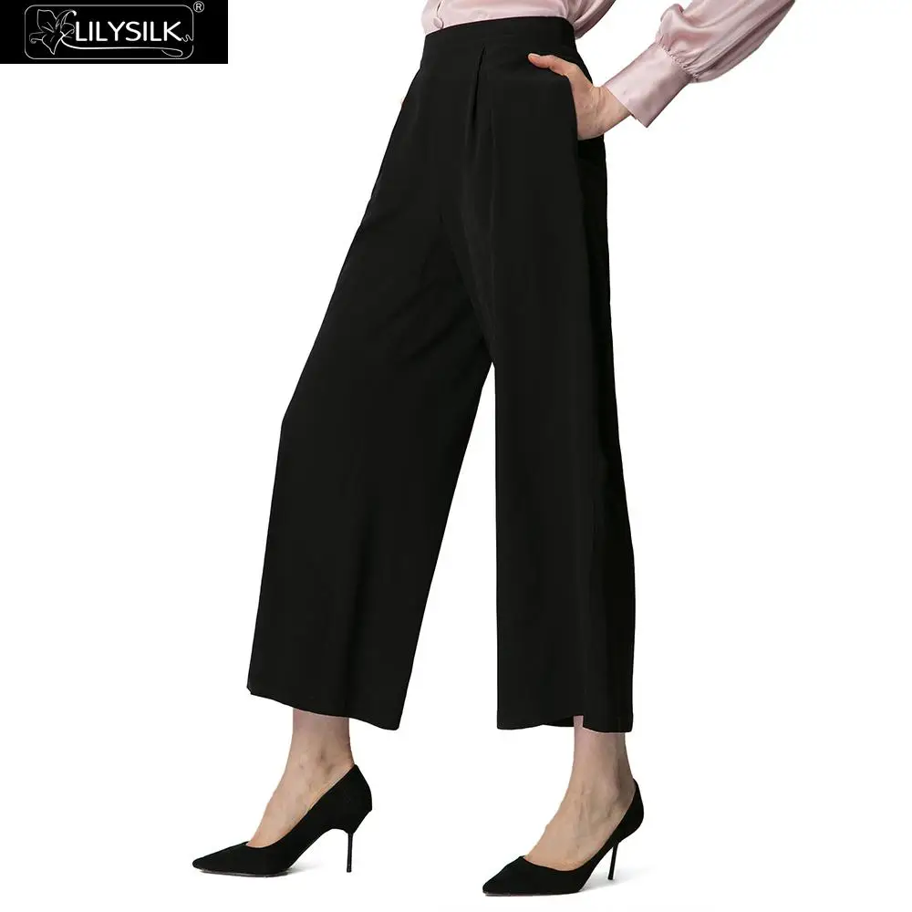 LILYSILK брюки женские шелковые вы самый крутой в шелке широкие ноги дамы брюки легкие бизнес стильный серый черный