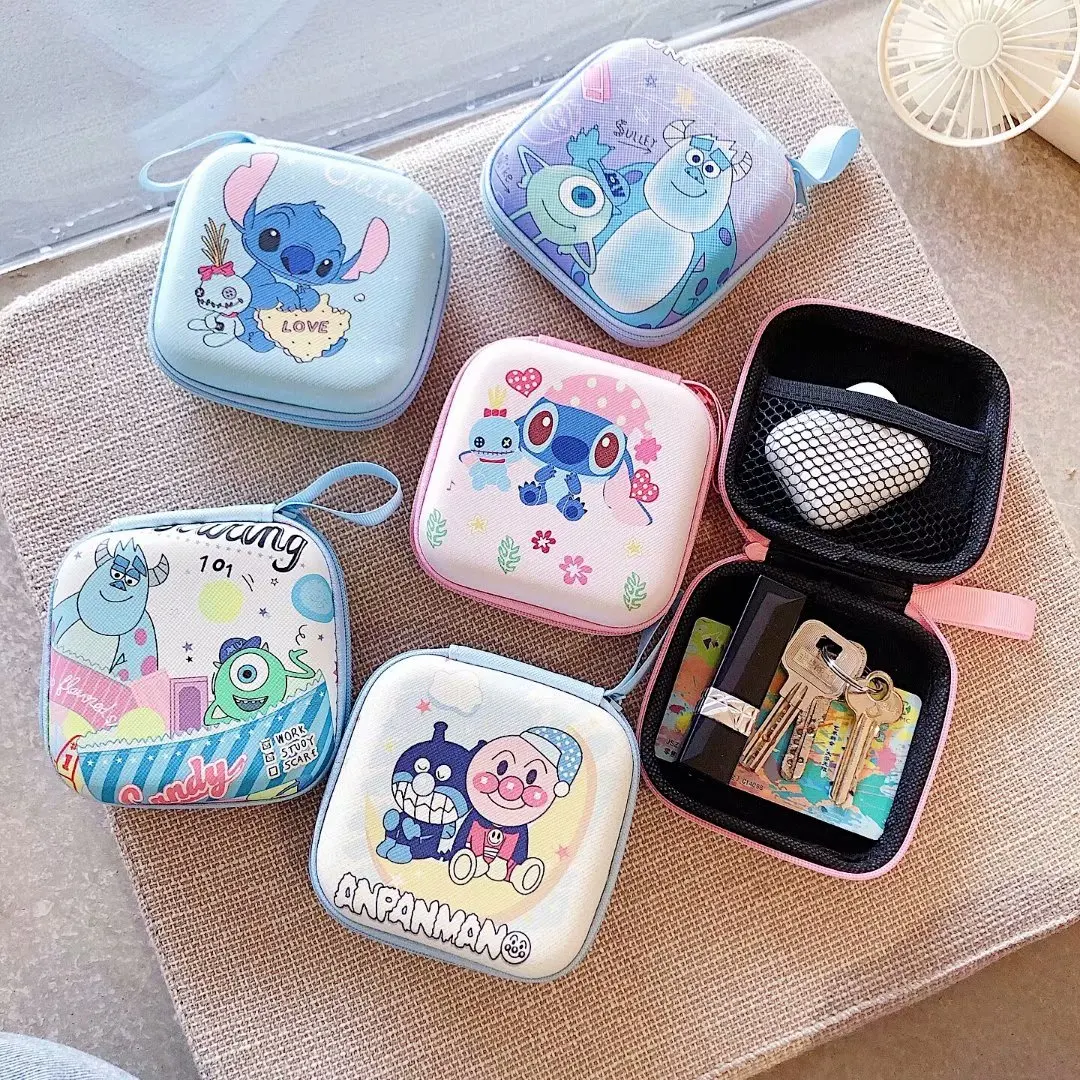 

9.4cm*9.4cm Earphone Box Zipper Storage Bag Monsters Pikachus Stitch Anpanman Bear Flowers Crayon Shinchan Pattern