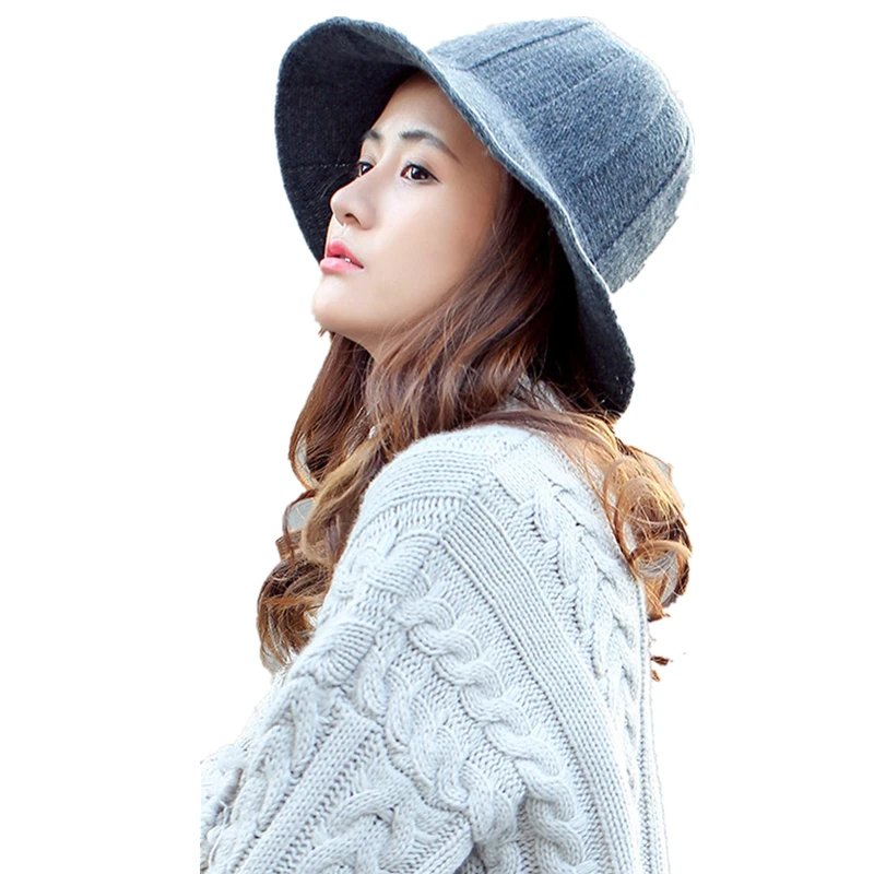 Korean Fashion Bucket Hat Women Wool Knitted Fisherman Caps Winter