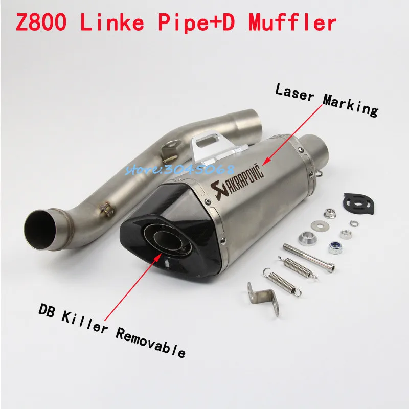 Escape de la motocicleta completa del sistema de enlace de escapar de marcado láser de fibra de carbono Silenciador para Kawasaki Z800 con etiqueta DB asesino