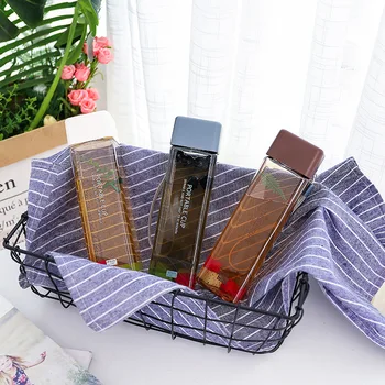 

New Fashion 470ml Plastic PP Water Bottle with Rope Square Shape Leakproof Sport Drink Bottle Lady Kids Unbreakable Kettle