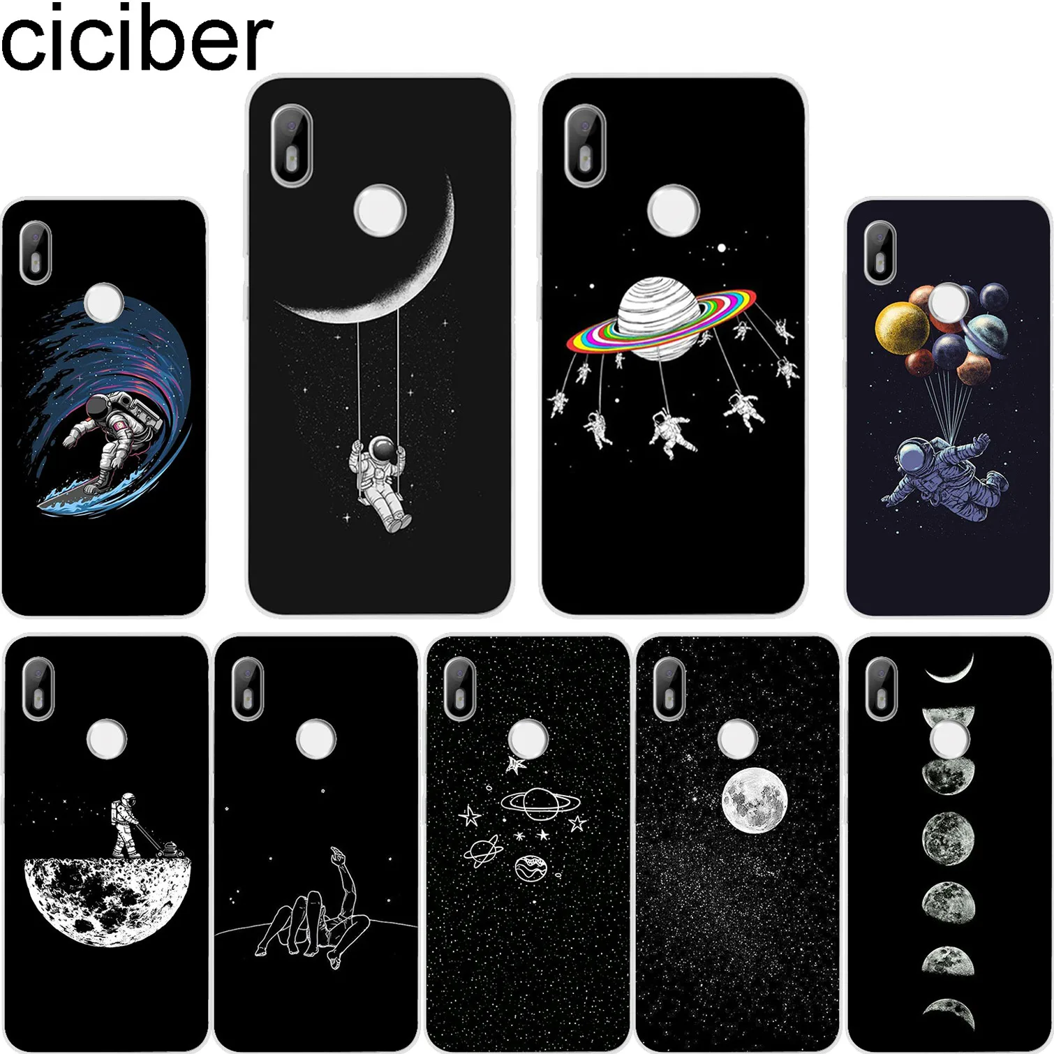 

ciciber For BQ Aquaris C U2 U X5 V VS X2 X Lite Pro Plus E5 s E4.5 M5 M5.5 M4.5 Back Cover Clear TPU Phone Case Starry sky Moon