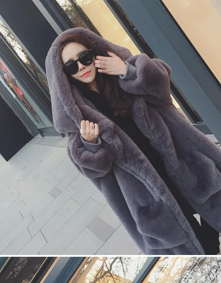 puffer coat with hood Plus Size New Winter Women Faux Fur Coat Fashionable Beaver Rabbit Hair Thicken Warm Long Hooded Loose Casual Female Parka HF372 women's down coats & jackets