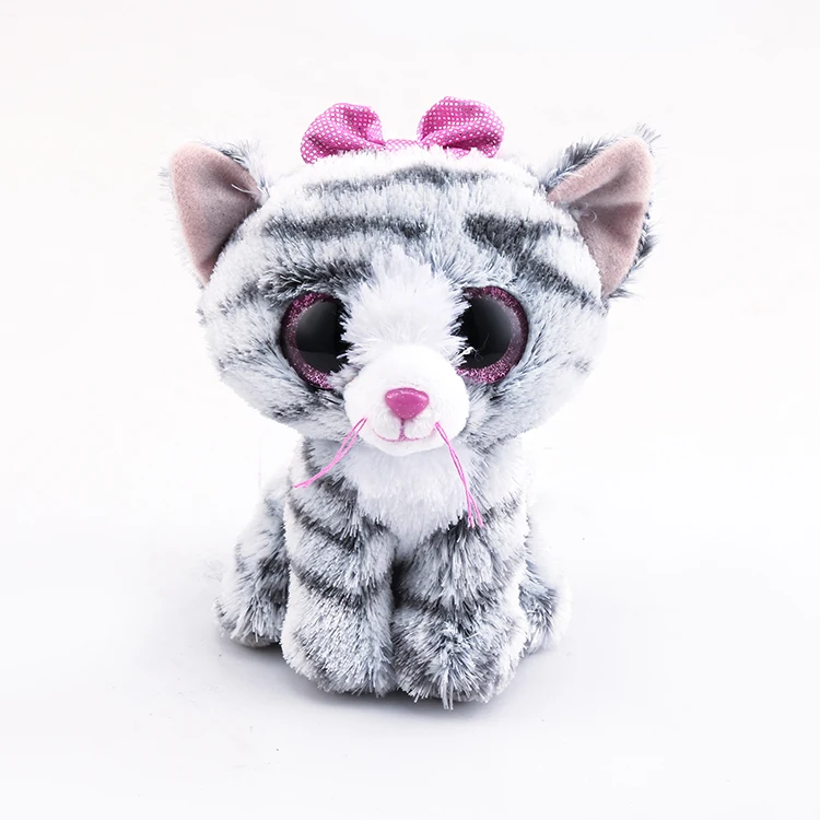 Ty Beanie Boos Big Eyes Gray Cat With Bowknot Plush Toy Doll Child