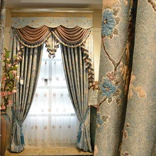 Custom Made Luxury Palace Flocked Curtain for Living Room Tulle Window Curtains Chenille Flannelette Eco Friendly Curtains