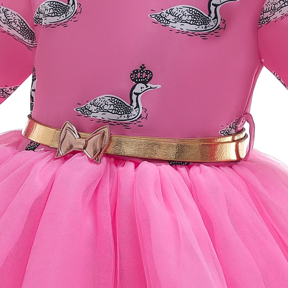 Swan Print Girls Dress Half Sleeve Princess Party Prom Gowns 2019 New Tule Wedding Children Clothing Cute Kids Dresses For Girls (4)