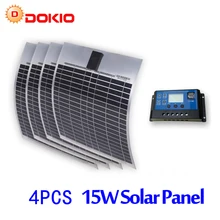 DOKIO Brand 4PCS 15W 18V Flexible Solar Panel China + 10A 12V/24V Controller 60 Watt Flexible Panels Solar Car/Boat Battery