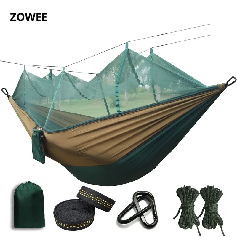 Ultralight Mosquito net Parachute Hammock with Anti-mosquito bites for Outdoor Camping Tent Using sleeping Free shipping - Цвет: Dark green and Camel