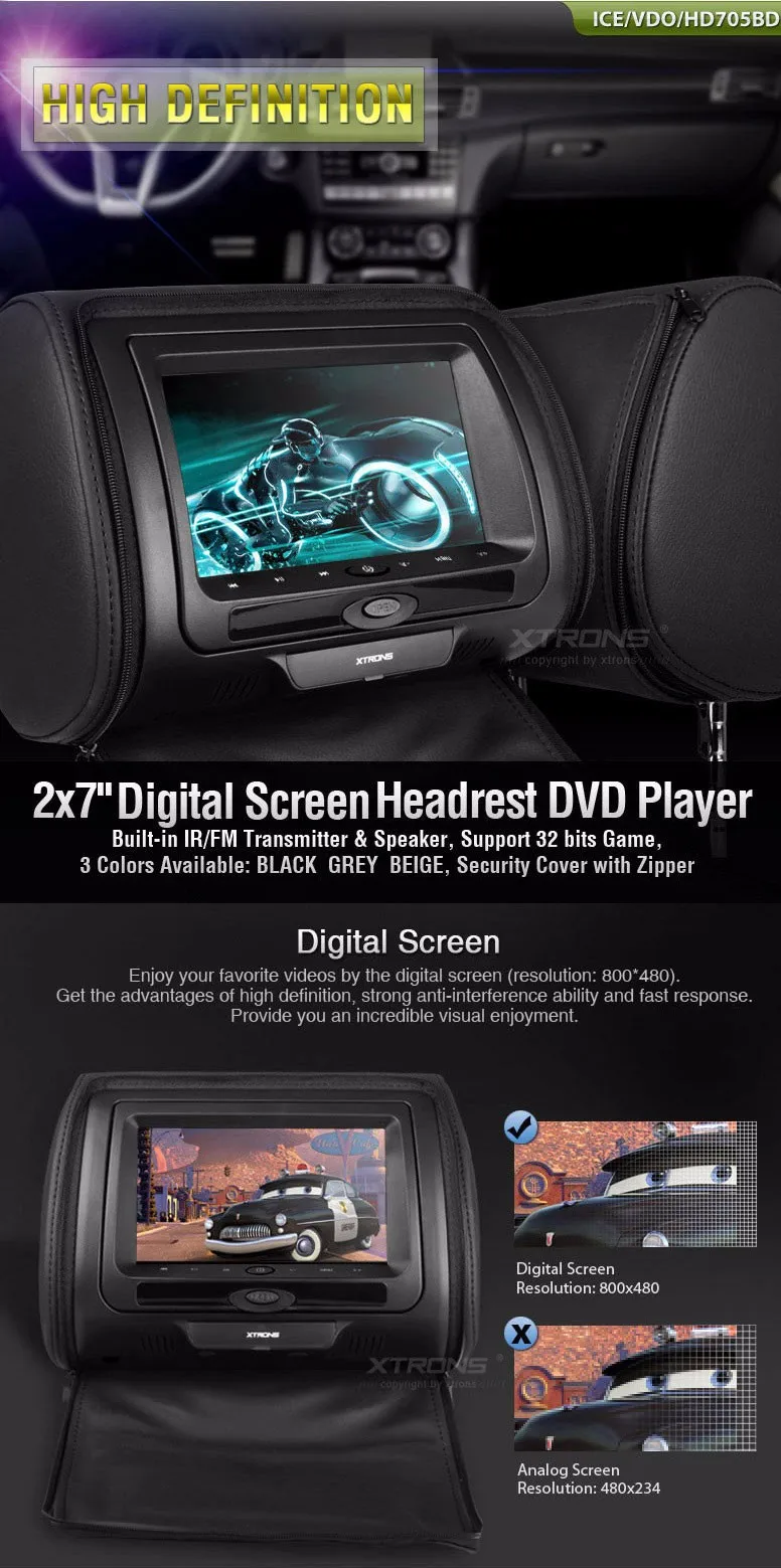 Perfect 2x7" Headrest Car DVD Player Support 32 & 8 Bits Game IR FM Transmitter Speaker Cover With Zipper USB SD Pillow Digital Screen 1 Perfect 2x7" Headrest Car DVD Player Support 32 & 8 Bits Game IR FM Transmitter Speaker Cover With Zipper USB SD Pillow Digital Screen 1