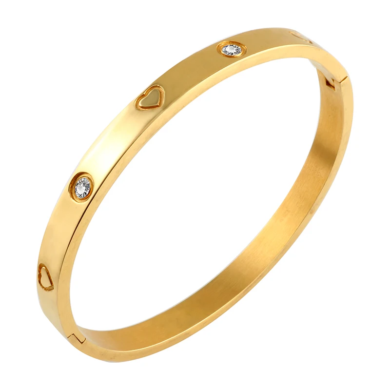

MSX Trendy Rose Gold Plating 316L Stainless Steel Bangles Bracelets for Women Man CZ Inlaid Heart Shape Wedding Party Jewellery