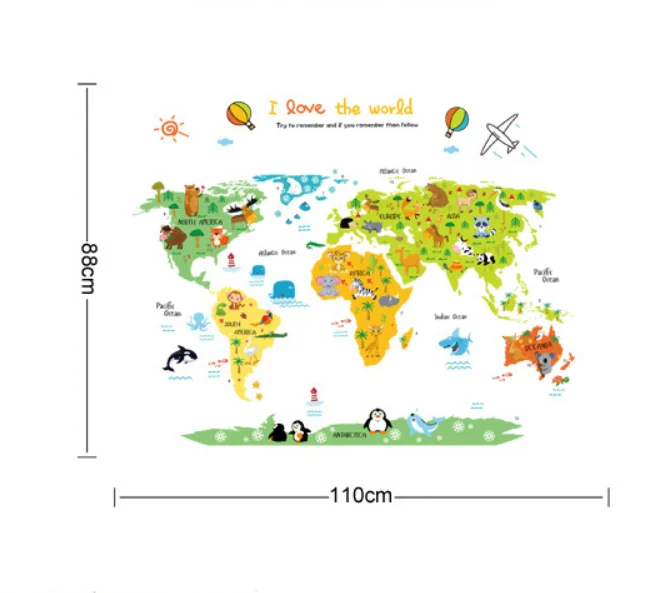 Мультяшная карта мира ПВХ DIY самоклеющиеся виниловые наклейки на стену для спальни домашний декор для детской комнаты художественная Наклейка на стену фреска