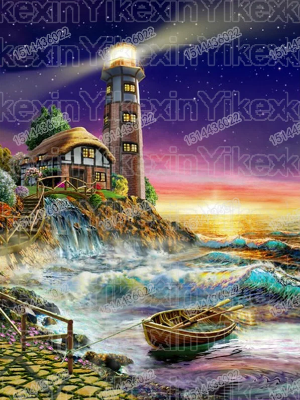 

5D DIY Diamond embroidery scenery Diamond Painting Cross Stitch Seaside Lighthouse painting rhinestone Needlework Home Decor