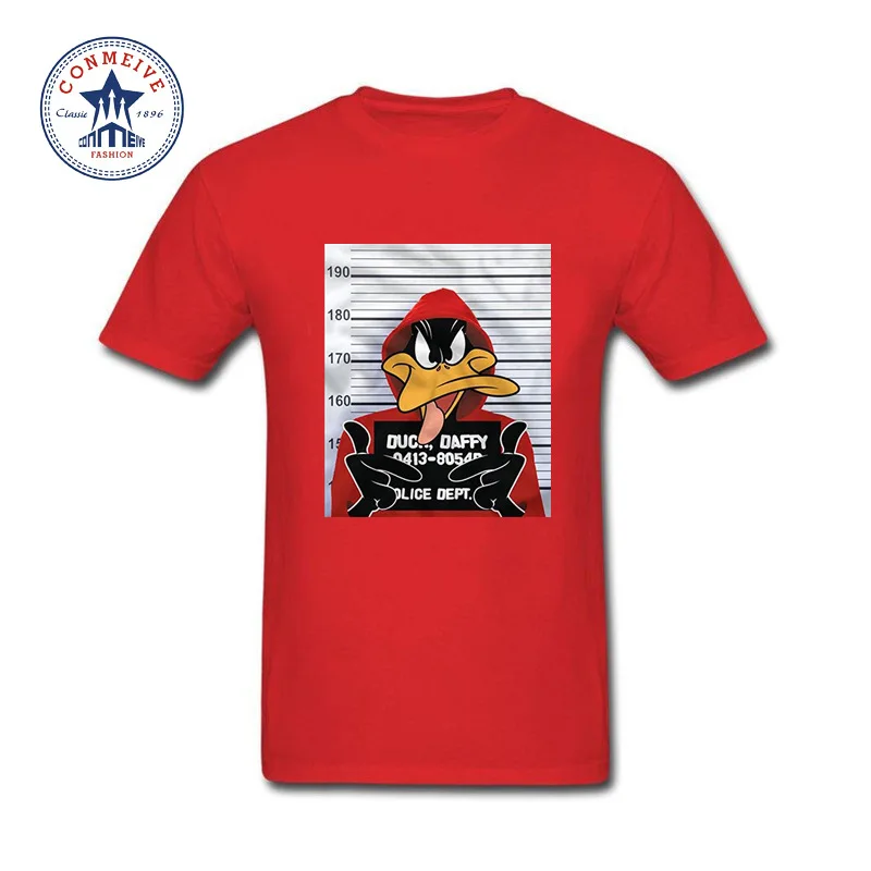 Летняя натуральная футболка с коротким рукавом, мужская одежда Looney ttes Daffy Duck Mugshot, хлопковая забавная футболка для мужчин - Цвет: as the picture