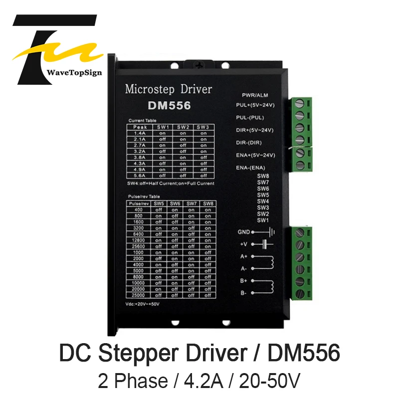 

WaveTopSign DM556 Digital Stepper Motor Driver 2 Phase 5.6A for 57 86 Stepper Motor NEMA23 NEMA34 Stepper Motor Controller
