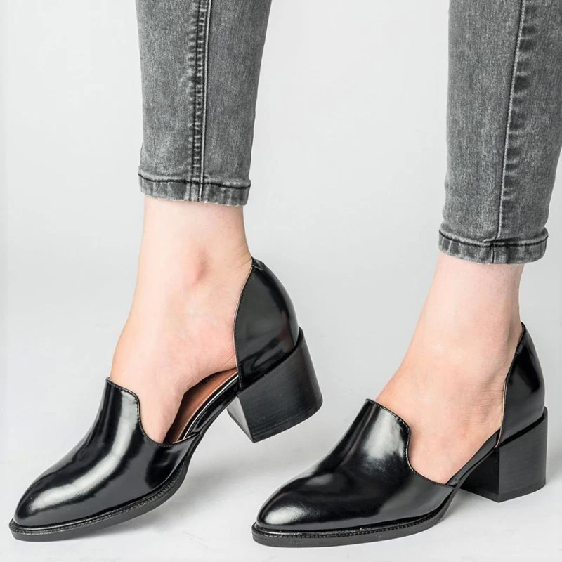 

2019 New Women Fashion Spring 3cm Square Heels Pumps Ladies Autumn Solid Casual Pointed Toe Slip-On Shoes Size 35-43 6O0336