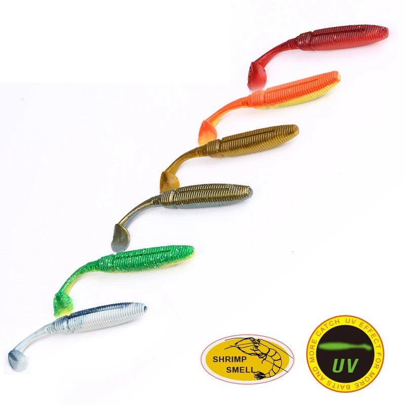 

1pcs T Tail Wobblers Fishing Lure soft bait Worm Grubs 85/75mm 3g Aritificial Silicone salt Smell Jigging Bait Bass Pike Fishing