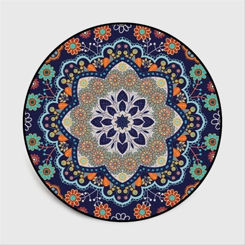 AOVOLL ковры для современной гостиной в этническом стиле с синим цветочным узором круглые ковры для спальни коврики