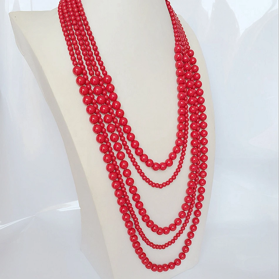 Red Five Layers Acrylic Beaded Necklace For Female Girls women necklace