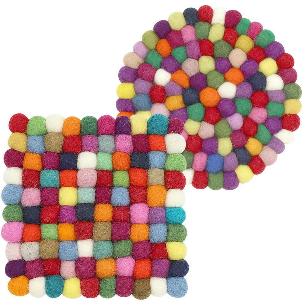 

Wool Felt Coaster Handmade Ball DIY Poke Music Placemat Insulation Pad Pot Mat Felt Ball Wool Drink Coasters Multicolor Scratch