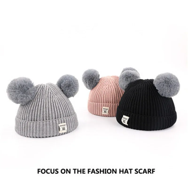 

YOOAP Children's Knitted Cap, Wool Ball Cap, Baby's Warm Cap, Baby's Cute Ball Ear Protector Wool Cap Beanies Baby Pom Pom Hat