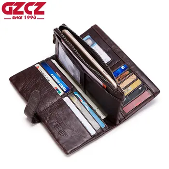 

GZCZ Genuine Leather Wallet Men Luxury Brand Coin Purse Clamp For Money Vintage Man Handy Male Long Purse Walet Portomonee