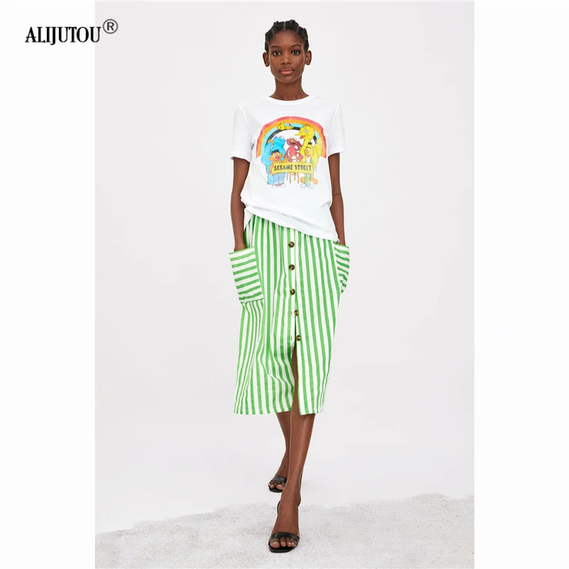 zaraing crossover Sesame Street T-shirt 2019 Summer Fashion Print Female T-shirt White Cotton Women Tshirts Casual Harajuku Top