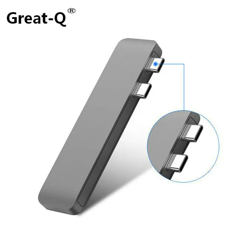 

Graet-Q Aluminium 6 Port USB3.1 Type C to Dual USB C Hub 2 USB 3.0 SD/TF Card Reader Type-C Data Transfer Charge Adapter